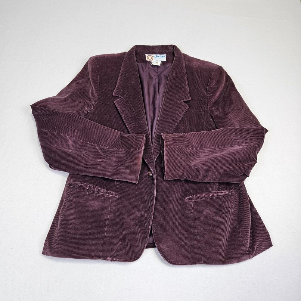 VTG 70s 80s Womens 12 Blazer Corduroy Jacket Japan Leather Button Plum Purple - Picture 9 of 16
